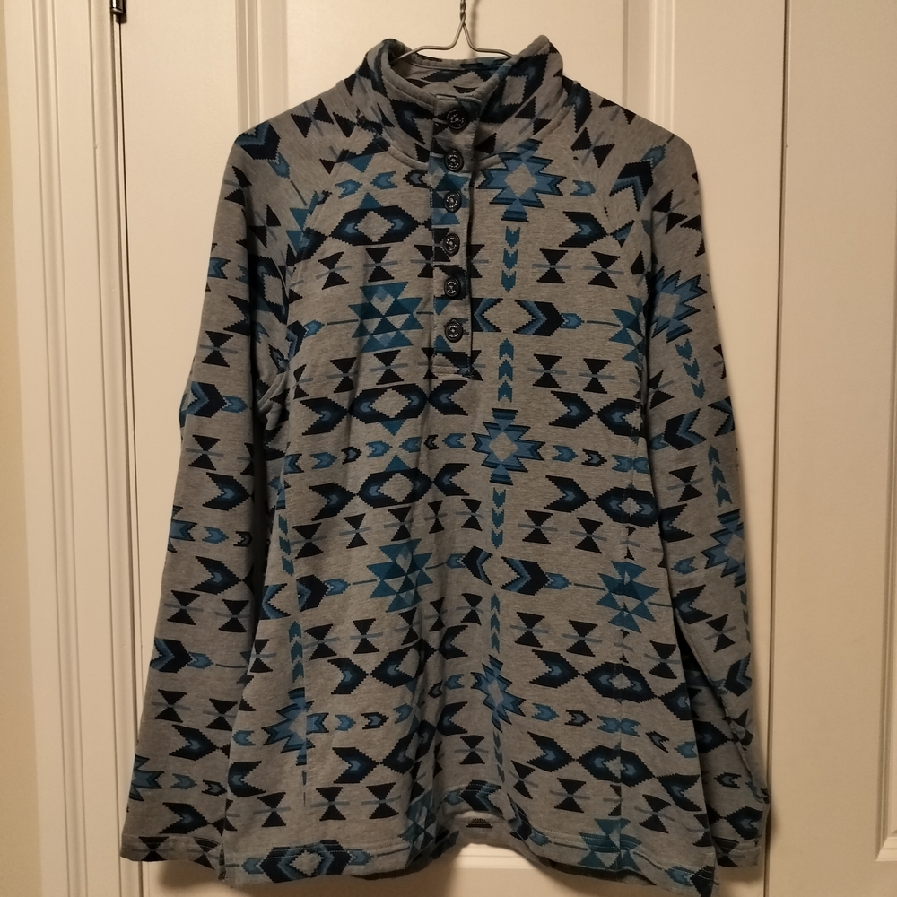 Ariat Gray and Blue Patterned Pullover Size M